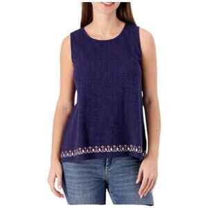 Denim & Co. Women's Canyon Retreat High-Low Hem Tank w Embroidery Navy - Regular